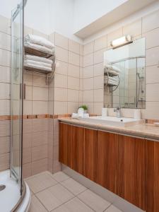 bagno con lavandino e doccia di Alpe Adria Apartments - Top 1 by S4Y a Faak am See