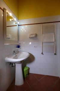 a bathroom with a white sink and a mirror at Casa Vacanze Oliviera Pienza in Pienza