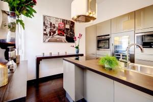 a kitchen with a sink and a counter top at Central Stylish Apartments in Budapest