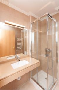 y baño con lavabo y ducha. en Ulia Apartments- Garden Boutique, en San Sebastián