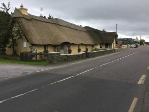 a building with a thatched roof on the side of a road at Bridge Cottage in Cork