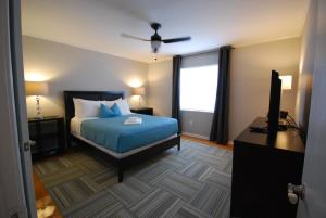 a bedroom with a bed and a television in it at Brookwood Courtyard by BCA Furnished Apartments in Atlanta