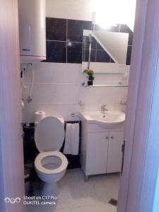 uma casa de banho com um WC branco e um lavatório. em Guest house Veneta em Sozopol