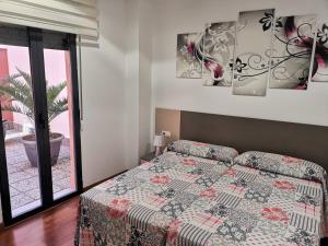 グラナダにあるApartamentos Hemar Granadaのベッドルーム1室(ベッド1台、大きな窓付)
