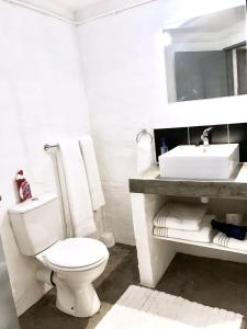 a white bathroom with a toilet and a sink at Forty Towers Apartments in Johannesburg