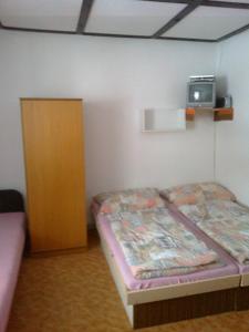 a bedroom with a bed and a tv on the wall at Ubytování v soukromí Kouba in Pec pod Sněžkou