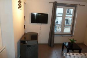 un soggiorno con TV a schermo piatto a parete di ***STUDIO dans le centre historique (wifi) a Le Puy en Velay
