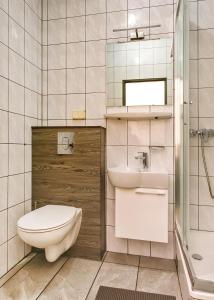 a bathroom with a toilet and a sink at Pensjonat Tara in Jeleśnia