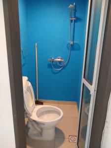 a bathroom with a toilet and a blue wall at BED AND BREAKFAST- Alto La Viña- SUITE in San Salvador de Jujuy