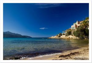 a beach with houses and the ocean on a clear day at Casa Nanni in Portoferraio