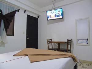 1 dormitorio con 1 cama y TV en la pared en Hotel Quinta Avenida en San José