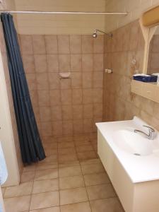 a bathroom with a sink and a shower at Opal Inn Hotel, Motel, Caravan Park in Coober Pedy