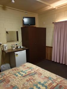 Zimmer mit einem Bett und einem TV an der Wand in der Unterkunft Opal Inn Hotel, Motel, Caravan Park in Coober Pedy