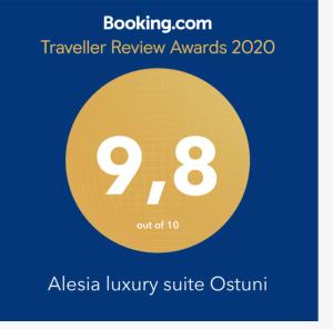 Certifikát, hodnocení, plakát nebo jiný dokument vystavený v ubytování Alesia luxury suite Ostuni