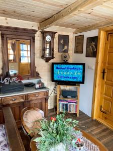 a living room with a television and a table at Brvnare Mrkic in Kremna
