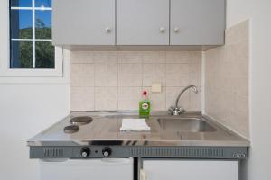 eine Küche mit einer Spüle und einer Arbeitsplatte in der Unterkunft Dimitris Studios in Karavomylos