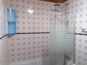 a bathroom with a shower with white tiles at A Casa da Formosinha in Madalena +54 photos