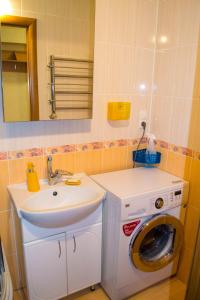 a bathroom with a washing machine and a sink at Greenhouse in Kropyvnytskyi