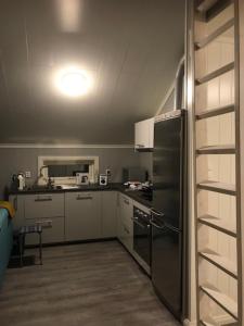 a kitchen with a refrigerator and a stove at Kjelkebakken gård 2. in Lyngseidet +5 photos