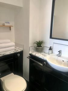 a bathroom with a white toilet and a sink at Franklin Mount Boutique Guesthouse in Harrogate