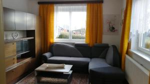 ein Wohnzimmer mit einem Sofa und einem Fenster in der Unterkunft Haus Luisi in Hitzendorf