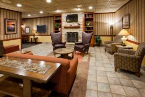 a lobby with couches and chairs and a fireplace at Holiday Inn Alexandria, an IHG Hotel in Alexandria