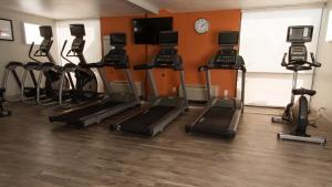 a gym with cardio machines and a clock on the wall at Holiday Inn Alexandria - Downtown, an IHG Hotel in Alexandria