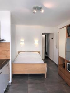 1 dormitorio con 1 cama grande y TV en Les Jasmins, en Beaulieu-sur-Mer