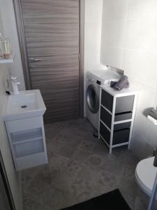 a bathroom with a washing machine and a sink at Apartment Stefania on the beach in Koromačno +30 photos