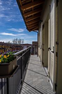 un balcón de un edificio con una planta en Appartamenti Rocca - CAV La Casa di Rosa, en Monforte dʼAlba
