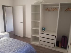 ein Schlafzimmer mit einem Bett und einem weißen Schrank in der Unterkunft Appartement haussmannien au bord du lac panorama in Clamart