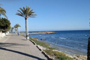 una acera junto al océano con palmeras en Apartamento centrico, en Santa Pola