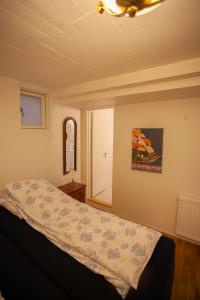 a bedroom with a bed and a window at T&oacute;rshavn Apartment - In The Center in T&oacute;rshavn
