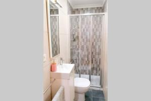 a bathroom with a toilet sink and a shower at Bajo las estrellas in Lugo