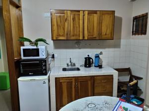 a small kitchen with a sink and a microwave at Departamento centrico en Posadas, garage opcional D4 in Posadas