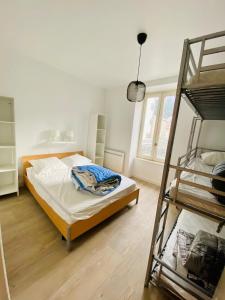 a bedroom with a bunk bed and a ladder at Résidence Les Pâquerettes N3 in Le Mont-Dore