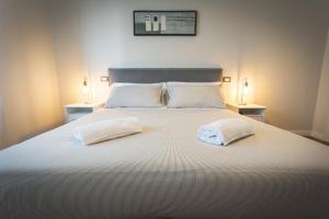 a bedroom with a large bed with two pillows at Piazza Duomo Deluxe in Cecina