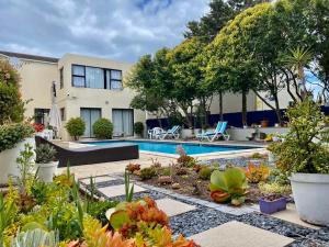 a backyard with a swimming pool and plants at Atlantic Bay Lodge in Cape Town