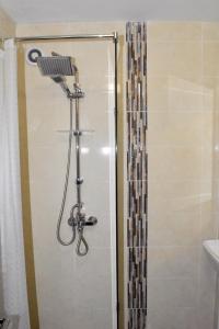 a shower with a shower head in a bathroom at Къща Стария град in Plovdiv