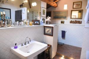 een badkamer met een witte wastafel en een douche bij Cesare Magli & Figli Residenza D'Epoca Luxury Rooms in Molinella