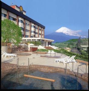 a hotel with a view of a mountain at Hotel Winery Hill in Izu