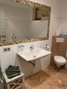 a bathroom with a sink and a toilet at Ferienwohnung Sophia in Inzing