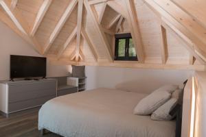 a bedroom with a bed and a television in a attic at Airfield - Airport in Luxembourg