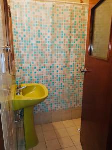 y baño con lavabo verde y ducha. en Reposar D en Salta