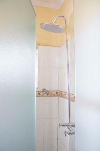 リロングウェにあるChrinas Guest Houseのバスルーム(ガラスドア付きのシャワー付)