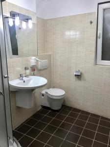 a bathroom with a toilet and a sink at Hotel Vandia in Timişoara