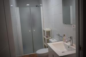 łazienka z prysznicem, toaletą i umywalką w obiekcie El apartamento de Ana -Jerez w mieście Jerez de la Frontera