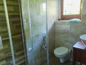 a bathroom with a shower with a toilet and a sink at Locanda SottoBosco in San Leonardo