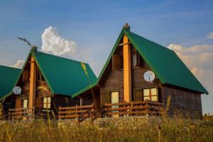 a large wooden house with a green roof at Mountain Vista Chalet in Žabljak