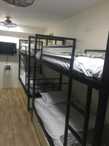 a room with three bunk beds in a room at Nest Dormitory in Mumbai